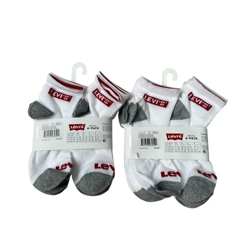 Levi's Kids boys Mid Cut 12 pairs Socks size M shoe size 5-7Y NWT